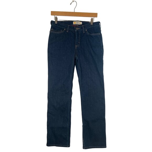 Carhartt Womens Size 4 Short Dark Denim Original Fit Straight Jean Flannel Lined - Picture 1 of 11